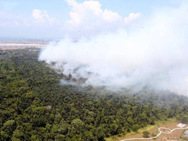 Keadaan kebakaran hutan yang diambil daripada tinjauan Unit Udara JBPM.