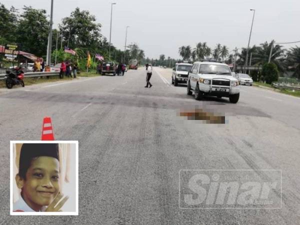 Mangsa dilanggar sebuah pacuan empat roda meninggal dunia di lokasi kejadian. Gambar kecil, Ahmad Rafiq.