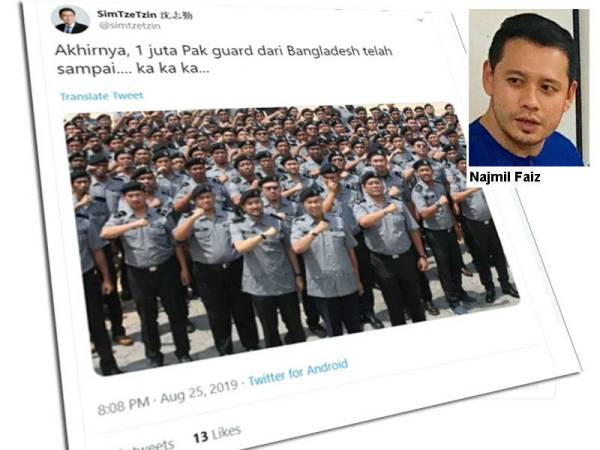 Status dimuat naik Tze Tsin di akaun Twitter miliknya semalam.