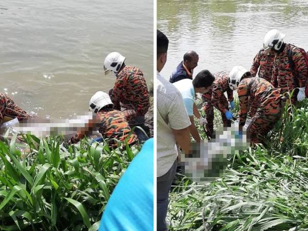 Anggota Bomba sedang menjalankan operasi membawa naik mayat.