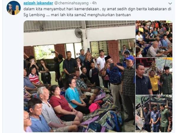 Tunku Azizah meluahkan rasa sedih menerusi ciapan di Twitter berhubung kebakaran di Sungai Lembing hari ini.