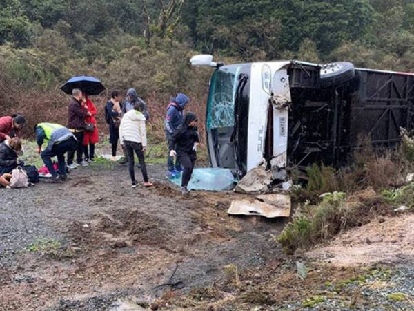 Mangsa kemalangan bas pelancong di Lebuhraya New Zealand dibantu anggota bertugas.