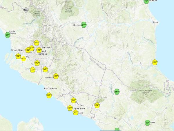 Bacaan IPU beberapa kawasan di seluruh Malaysia.