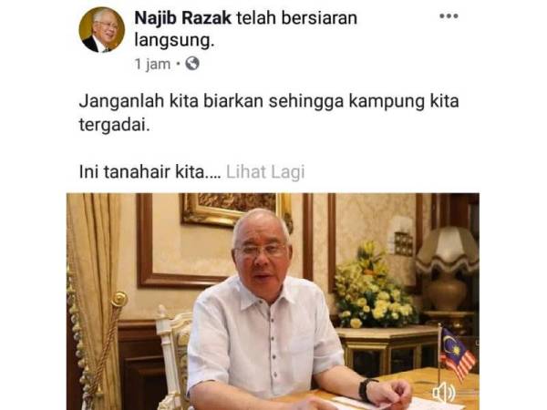 Najib bersiaran langsung di akaun Facebook miliknya dan menyampaikan pesanan khas buat rakyat negara ini sempena sambutan Hari Malaysia esok.