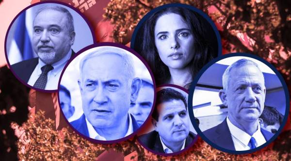 Dari kiri ke kanan: Avigdor Lieberman, Benjamin Netanyahu, Ayelet Shaked, Aymen Odeh dan Benny Gantz yang merupakan pesaing utama dalam pilihan raya esok.