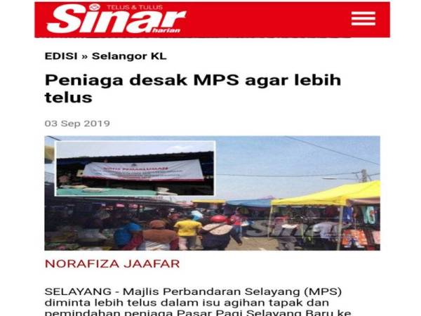 MPS jawab isu pemindahan peniaga Pasar Selayang Baru