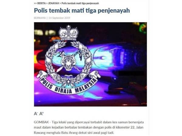 Laporan berita Sinar Online sebelum ini.