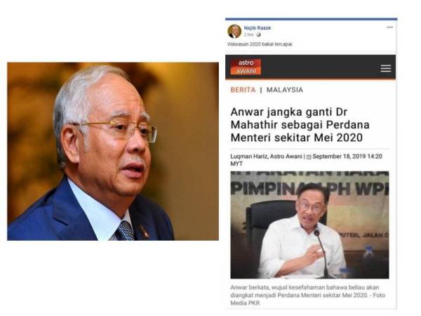 Bekas Perdana Menteri Datuk Seri Najib Tun Razak menyindir hasrat Ahli Parlimen Port Dickson yang menjangkakan bakal menjadi Perdana Menteri pada Mei 2020.