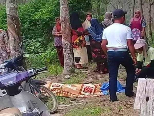 Mangsa ditemukan di kebun getah miliknya di Kampung Banggol Lepah kelmarin. Foto: Ihsan pembaca FB