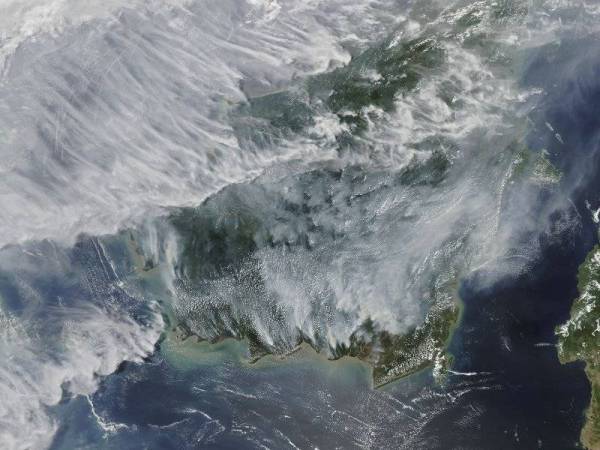 Satelit Aqua NASA menunjukkan kawasan tanah gambut yang musnah dalam kebakaran hutan dan kawasan pertanian yang mencetuskan jerebu toksik di Indonesia, Malaysia, Singapura serta selatan Thailand. - Foto: AFP