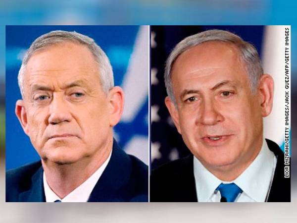 Gantz (kiri) menolak untuk berada dalam kerajaan gabungan bersama Netanyahu.