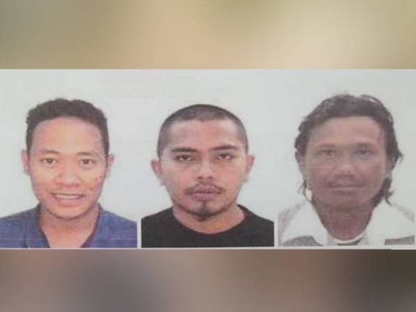 Polis sedang mencari (dari kiri) Wan Mohd Farid, Juraeme dan Asnawi sebagai saksi perbicaraan membabitkan kes samun dalam rumah untuk hadir memberi keterangan di Mahkamah Sesyen Shah Alam, Isnin depan.