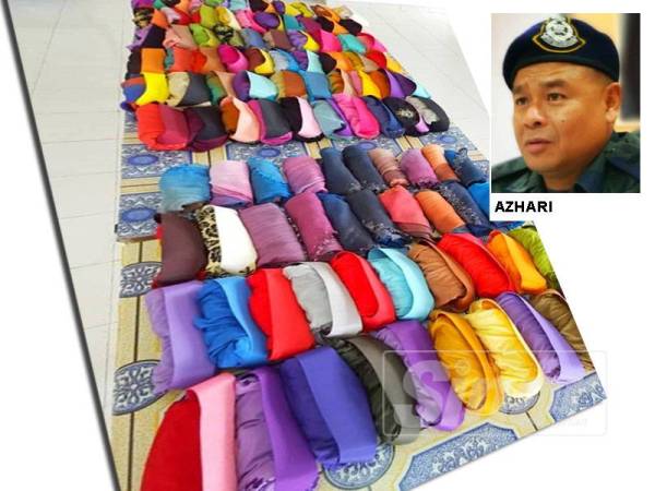 60 helai tudung sarung pelbagai warna bersulam manik berjaya dirampas PGA Batalion 7 Kuantan.