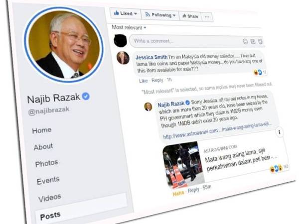 Paparan tangkap layar Najib membalas Jessica yang dikatakan pengumpul duit lama.