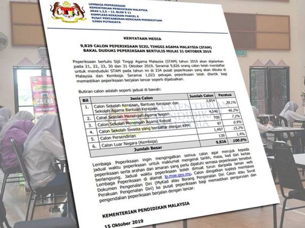 Kenyataan akhbar KPM berhubung 9,826 calon STAM yang bakal menduduki peperiksaan bertulis mulai 21 Oktober ini.