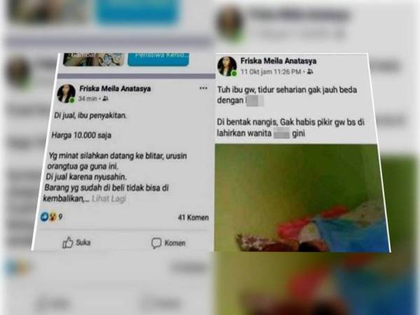 Tular pemilik akaun Facebook menggunakan nama Friska Meila Anastasya dikaitkan dengan penjualan ibunya berharga 10,000 rupiah (RM3).
