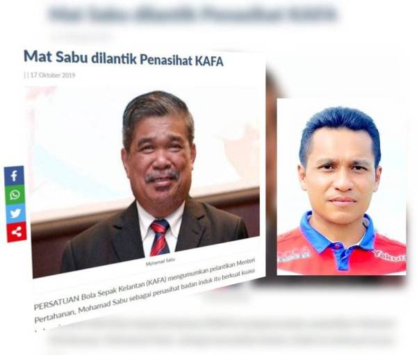 Keratan artikel pelantikan Mat Sabu sebagai Penasihat KAFA semalam.(Gambar kecil: Mohd Azra Mohd Zain)