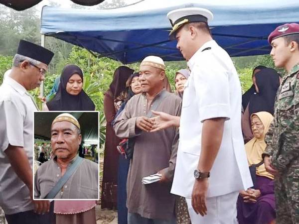 Ibrahim (tengah) menerima ucapan takziah daripada pegawai Agensi Penguatkuasaan Maritim Malaysia (APMM) negeri Pahang.
Gambar kecil: IBRAHIM