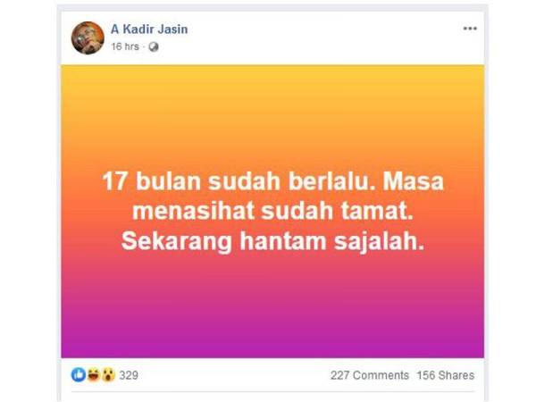  Hantaran A Kadir Jasin di Facebook beliau semalam.