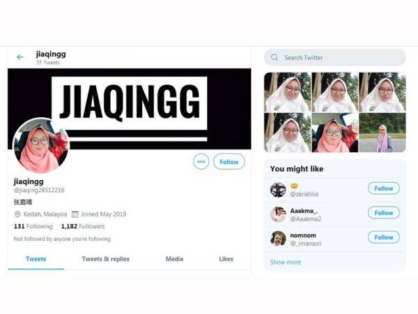 Paparan skrin Twitter @jiaqing28512216