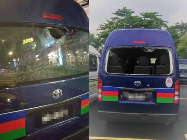 Kenderaan rasmi DBKL yang rosak akibat perbuatan khianat sekumpulan lelaki. - Foto ihsan DBKL
Cermin belakang dipecahkan sekumpulan individu. - Foto ihsan DBKL