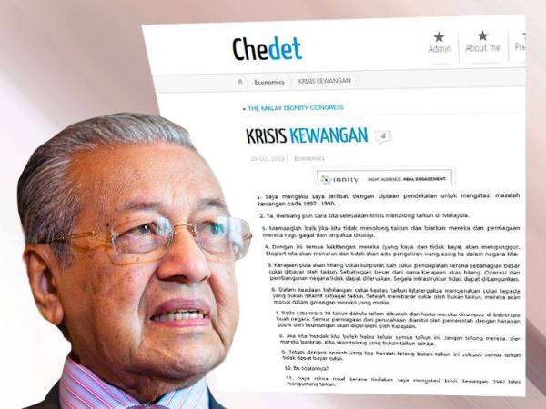 Catatan terbaharu Perdana Menteri, Tun Dr Mahathir Mohamad di blog beliau, chedet.cc hari ini. 