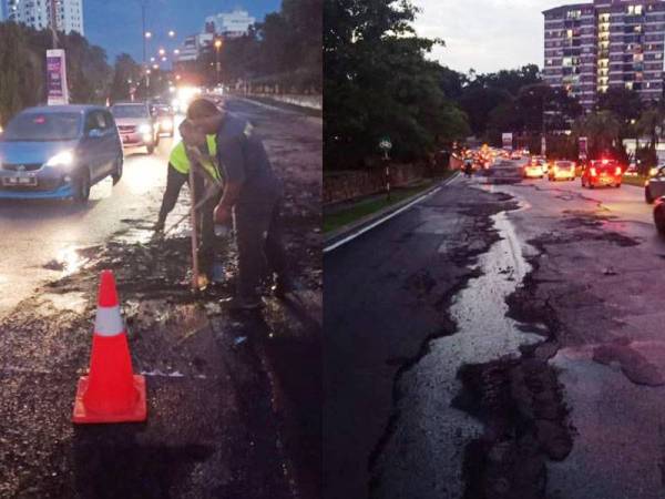 Gambar kiri: Kerja pembaikan jalan yang rosak segera dilaksanakan malam tadi. - Foto ihsan MPKj
Gambar kanan: Jalan di Jalan Sungai Long yang rosak selepas baru diturap masih dalam proses pembaikan. - Foto ihsan MPKj