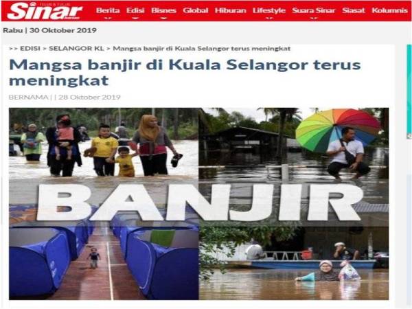 Jumlah mangsa banjir yang ditempatkan di PPS Kuala Selangor mencatatkan peningkatan sejak mula dibuka.