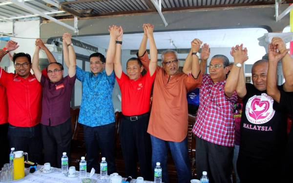 Mohamed Azmin (tiga dari kiri) bersama calon Pakatan Harapan bagi Pilihan Raya Kecil Parlimen Tanjung Piai Karmaine Sardini (tengah) pada Program Sembang Santai-Mesra Harapan Kampung Lubok Sawah di Kampung Lubok Sawah hari ini. - Foto Bernama