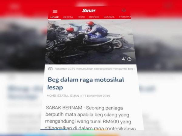 Keratan laporan Sinar Harian semalam.