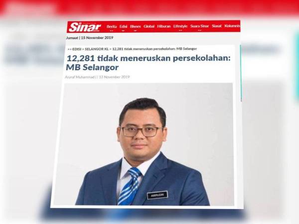 Menteri Besar Selangor, Amirudin Shari sebelum ini dilapor berkata, seramai 12,281 pelajar sekolah menengah dan rendah di Selangor didapati tidak meneruskan persekolahan mereka.