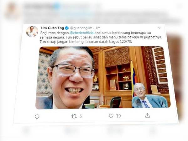 Kenyataan Guan Eng menerusi akaun Twitternya hari ini.