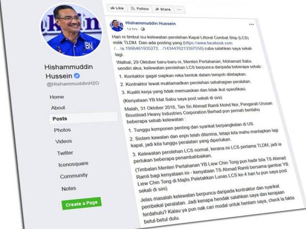 Hantaran dimuat naik Hishammuddin di laman Facebook miliknya.