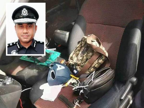 Barangan dipercayai milik suspek ditemui dalam kereta terbabit yang tular di laman sosial Facebook Info Bencana Pahang dan Luar Pahang. (Gambar kecil: Mohd Yusri)