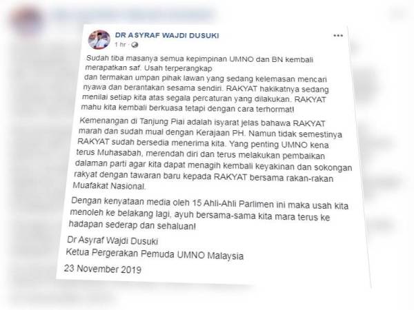 Kenyataan Asyraf Wajdi di Facebooknya hari ini