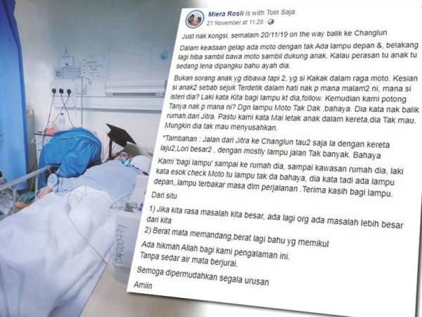 Khatijah memakai baju konvokesyen mencium buat kali terakhir ibunya ketika di hospital tular di laman sosial. - Foto Facebook Khatijah
