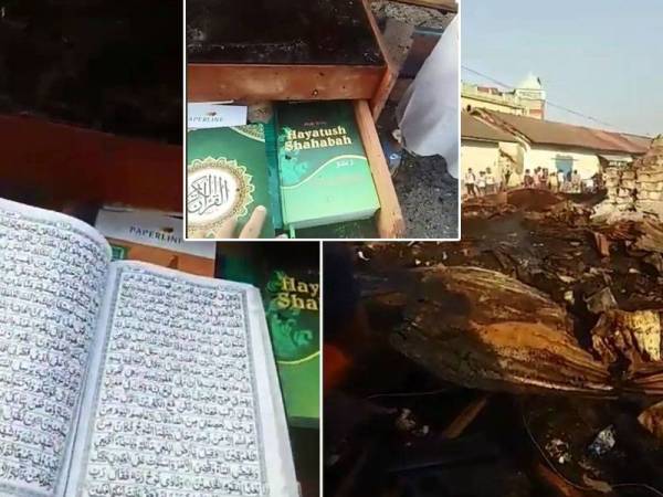 Sebanyak 30 buah kedai musnah dalam kebakaran namun senaskah al-Quran masih dalam keadaan elok tular di laman sosial.