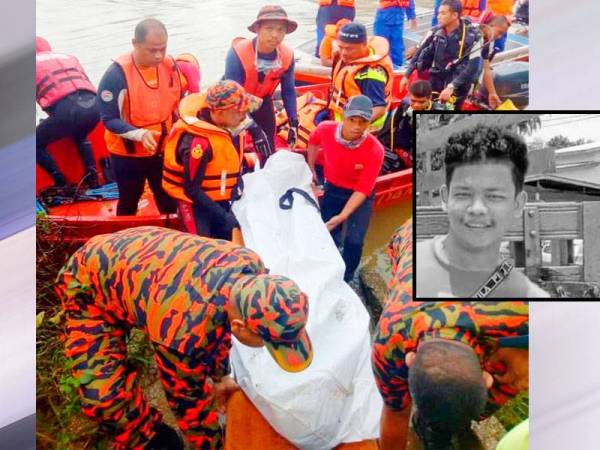 Anggota PPDA membawa jenazah mangsa ( Gambar kecil: Ahmad Nazri) selepas ditemui 100 meter daripada tampat dia dipercayai terjun. Gambar kecil: Ahmad Nazri