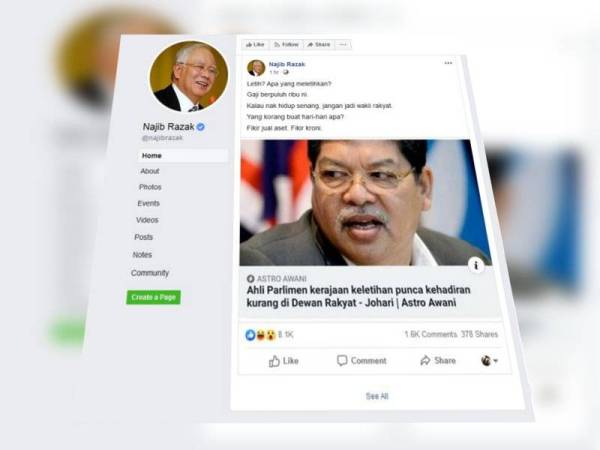 Hantaran dimuat naik Najib di laman sosial Facebook miliknya.