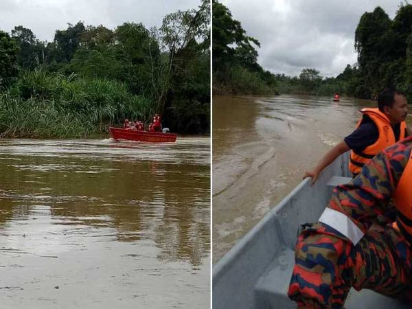 Pasukan bomba menjalankan operasi mencari dan menyelamat kanak-kanak berusia enam tahun yang dikuatiri lemas pagi tadi. - Foto ihsan Bomba Lipis