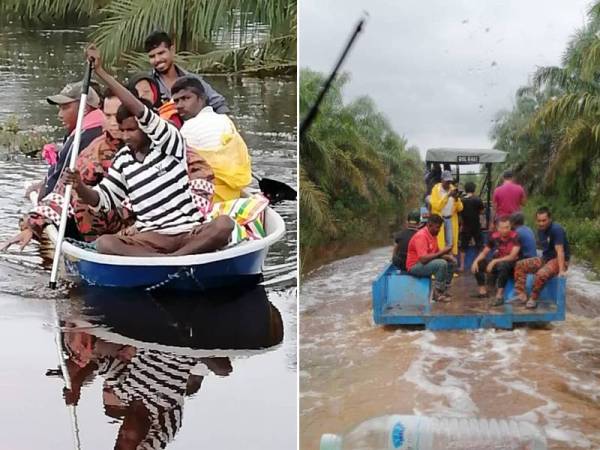 Sebahagian pekerja Ladang Nenas Kerpal yang dipindahkan ke tempat lebih selamat selepas terputus hubungan akibat banjir.