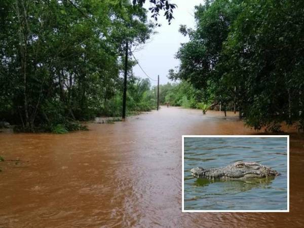 Keadaan banjir dekat Jalan R&R Dusun Panti Jalan Mersing-Kota Tinggi. (Gambar kecil: Gambar hiasan)