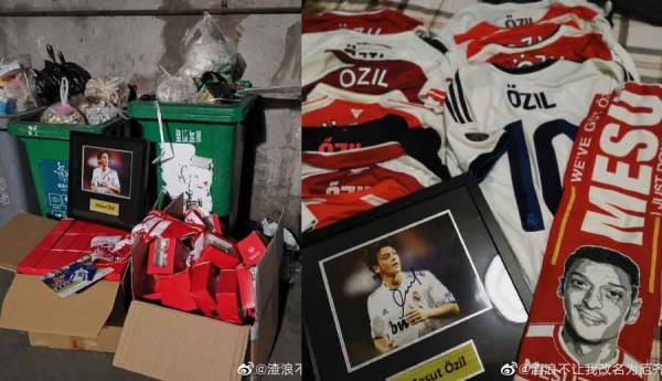 Antara jersi dan barangan cenderahati Ozil yang dibuang penyokong Arsenal di China.