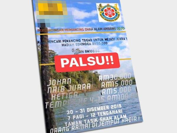 MBSA menafikan pihaknya menganjurkan Pertandingan Memancing Shah Alam Ambang 2020 seperti yang tular di Facebook dan WhatsApp.