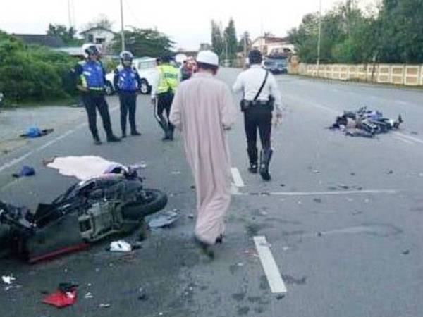 Keadaan kawasan kemalangan di Jalan Dato Lundang di sini.