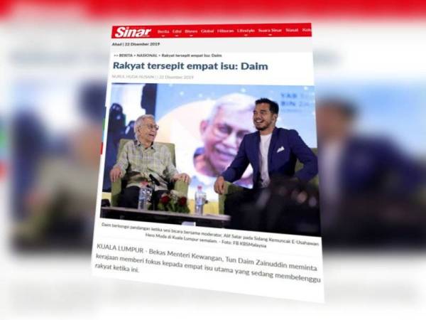 Tun Daim menggariskan empat isu utama yang sering menjadi perhatian rakyat iaitu ekonomi, kos sara hidup, perumahan dan pekerjaan.