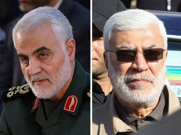 Qasem Soleimani (kiri) dan Abu Mahdi al-Muhandis. - Foto AFP