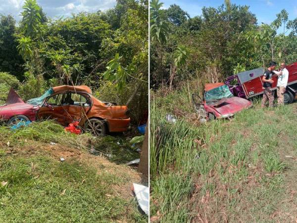 Keadaan kereta Proton Perdana dinaiki ibu kepada pesilat negara, Mohd Takiyuddin Hamid selepas terlibat kemalangan. - Foto: Ihsan PDRM