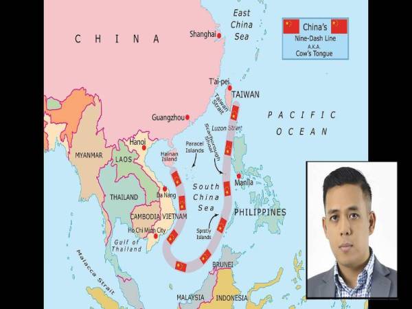 Nine Dash Line merupakan garisan maritim yang dituntut oleh China ke atas lebih 70 peratus dari keluasan Laut China Selatan berdasarkan peta pada tahun 1947. (Gambar kecil: Dr Ahmad Sauffiyan)