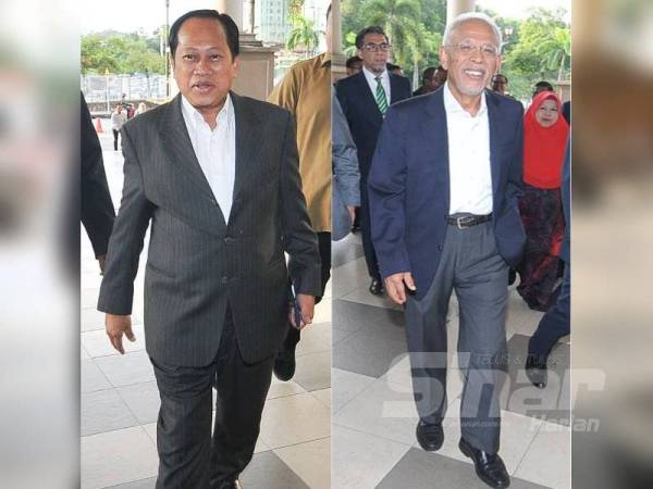 Ahmad Maslan (kiri), Shahrir (kanan) tiba di Kompleks Mahkamah Kuala Lumpur, pagi tadi. - Foto Sinar Harian ROSLI TALIB